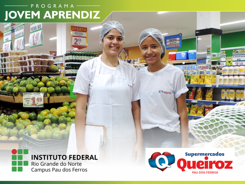 Gabriela e Eduarda, no 1º dia do Programa Jovem Aprendiz, no Supermercado Queiroz, em Pau dos Ferros. Foto: Marcilio França