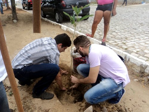 Servidores do IFRN colaboram com a plantação de mudas em canteiros de Pau dos Ferros. Foto: Bruna Azevedo