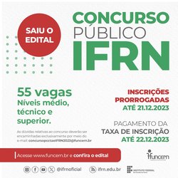 Concurso público do IFRN - Inscrições prorrogadas (2023)