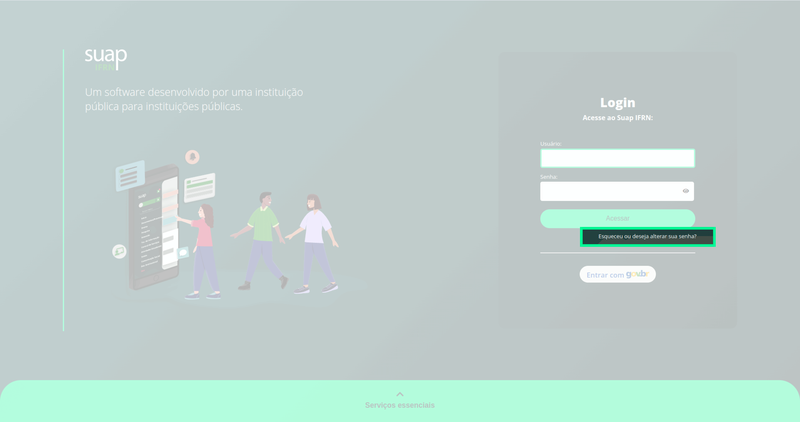 Passo 2: Login do Suap destacando link para lembrar senha