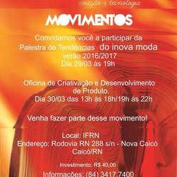 #10416 Senai e Sebrae, em parceria com IFRN campus Caicó, realizarão palestra e oficina de moda