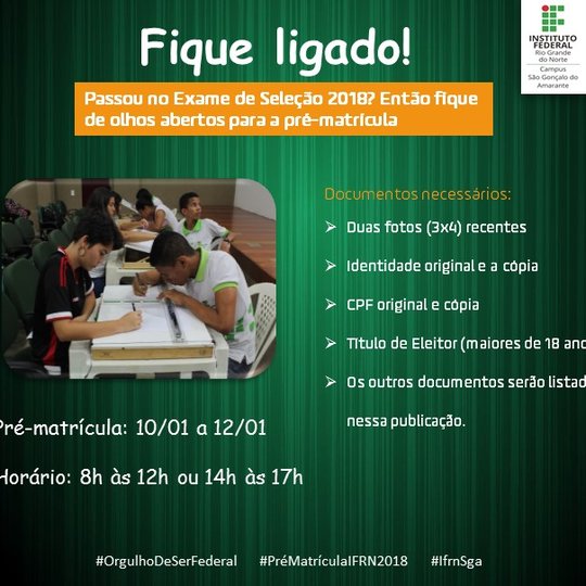 #11270 Matrículas dos aprovados no Exame de Seleção 2018 iniciam hoje