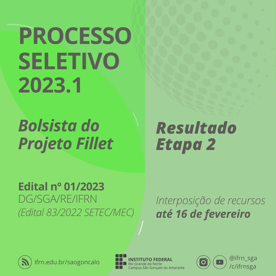 #11329 (Edital 01/2023) Bolsistas Fillet: resultado Etapa 2