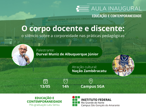A aula será presencial no IFRN - Campus São Gonçalo do Amarante