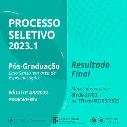 #11491 (Edital 49/2022) IFRN divulga lista de candidatos aprovados em curso de pós-graduação