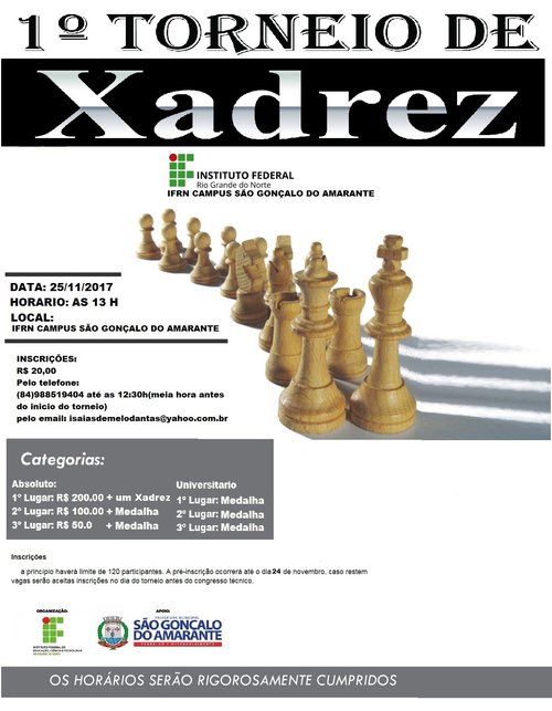 Inscrições para 13º Torneio Estudantil de Xadrez com inscrições abertas -  Grupo A Hora