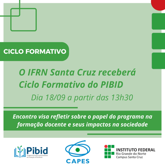 IFRN Santa Cruz receberá ciclo formativo do PIBID