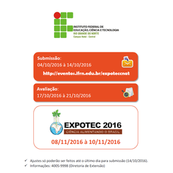 #17028 Submissão de trabalhos para EXPOTEC 2016 segue aberto até o dia 14
