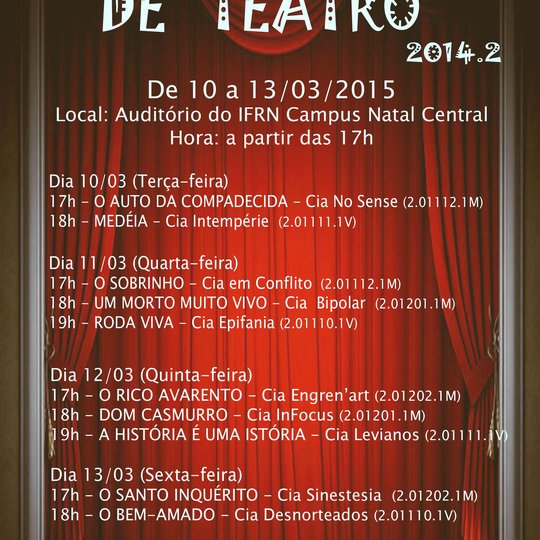 #17324 Ingressos para Mostra de Teatro serão distribuídos via inscrições online