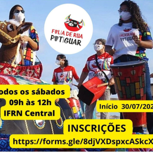 #18364 Inscrições abertas para Oficinas de Percussão do Grupo Folia de Rua Potiguar