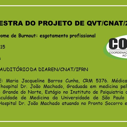 #19169 Síndrome de Burnout é tema de palestra no Campus Natal Central