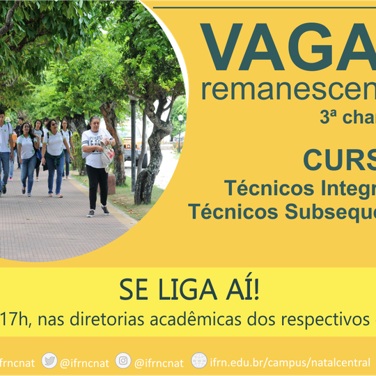 #19250 Sai 3ª Lista de Chamada de vagas remanescentes dos Cursos Técnicos 