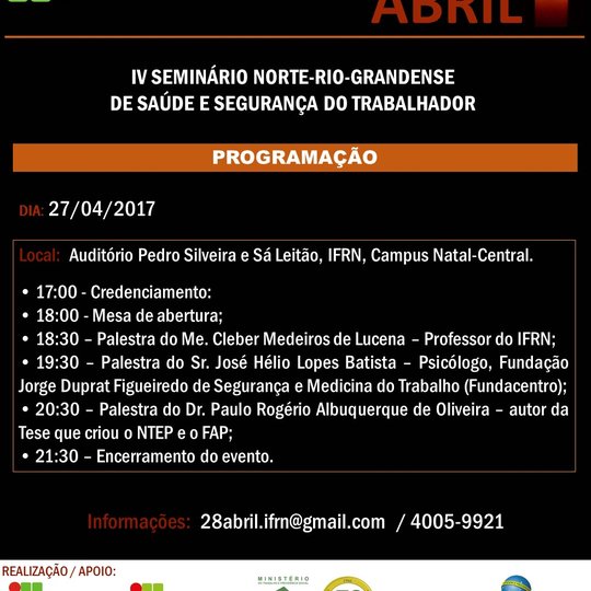 #20226 Data do IV Seminário de Saúde e Segurança do Trabalhador é alterada