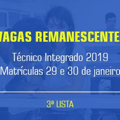 #20767 Sai 3ª lista de vagas remanescentes do Técnico Integrado 2019