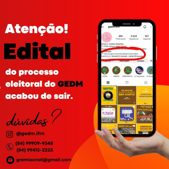 #21689  Inscrições abertas para eleição da nova diretoria do Grêmio Estudantil Djalma Maranhão