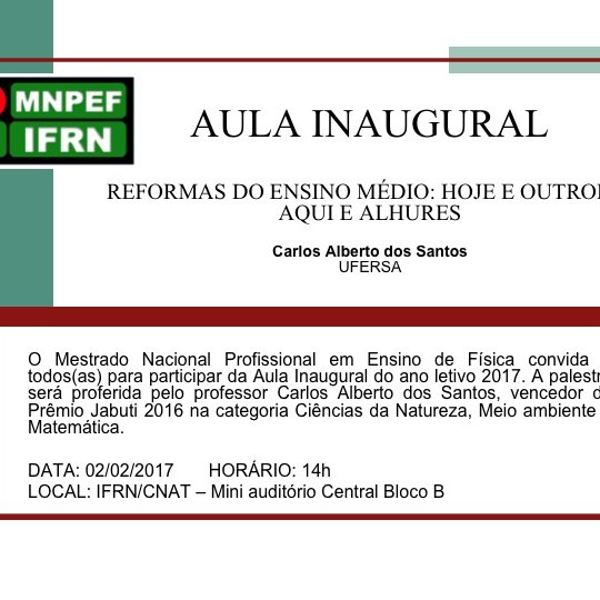 #25599 Aula inaugural de mestrado em ensino de Física aborda reforma do ensino médio