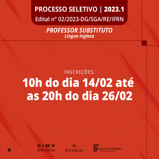 #28264 IFRN realiza processo seletivo para professor substituto de Língua Inglesa