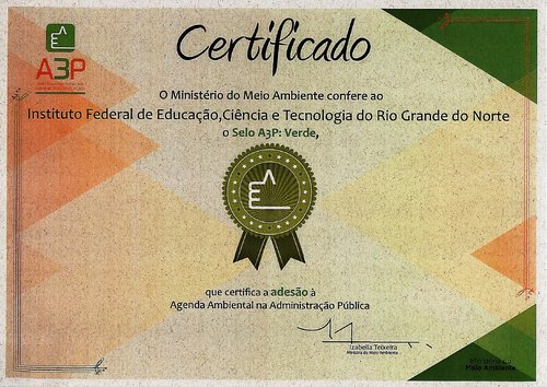 Certificado emitido pelo Ministério do Meio Ambiente ao IFRN