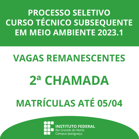 2ª Chamada Vagas Remanescentes Subsequente 2023