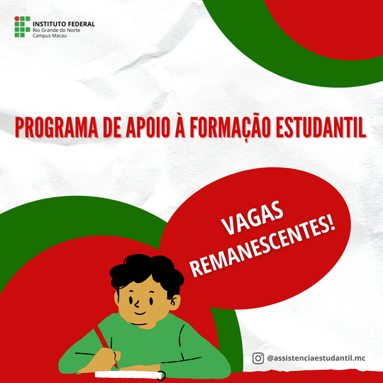 #33912 Serviço Social divulga convocação de vagas remanescentes do Programa de Apoio à Formação Estudantil