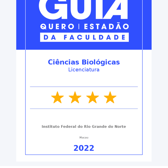 #34058 Curso de Licenciatura em Biologia do campus Macau recebe 4 estrelas no Guia da Faculdade