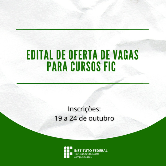 #34069 Divulgado edital de oferta de vagas para cursos FIC