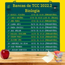 #34330 A Coordenação do Curso de Licenciatura em Biologia convida a todos para as sessões de apresentação pública de Monografia 2022.2