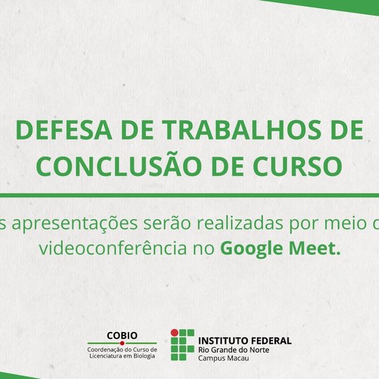 #34753 Coordenação de Biologia divulga calendário de apresentações de Trabalhos de Conclusão de Curso
