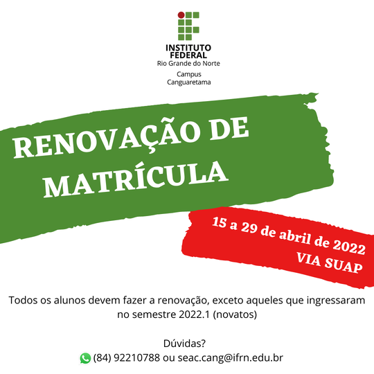 #35220 Prorrogado Prazo para Renovação de Matrículas
