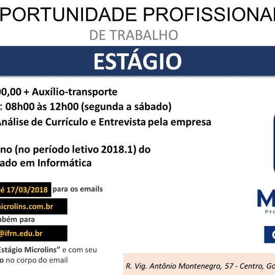#35392 Coordenação de Extensão publica oferta de vaga de estágio na área de Informática