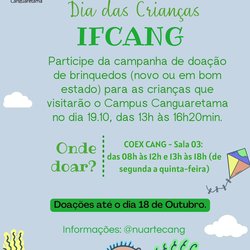 #35490 Dia das Crianças IFCANG será realizado pelo NUARTE e o Programa Mulheres Mil do campus Canguaretama