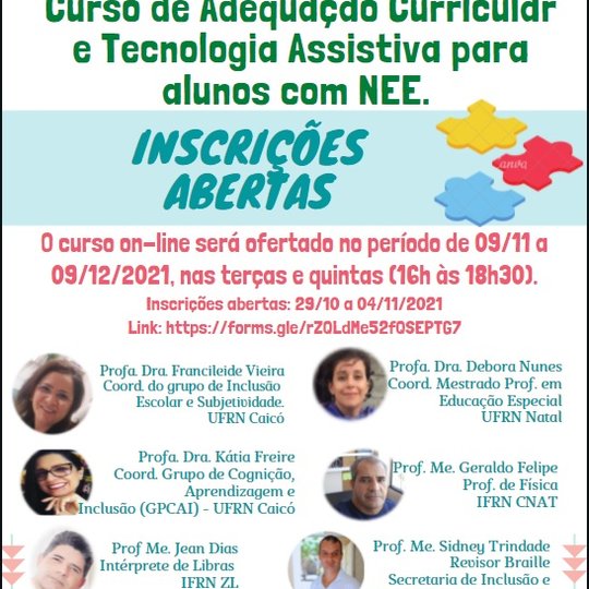 #35491  INSCRIÇÕES ABERTAS PARA CAPACITAÇÃO EM ADEQUAÇÃO CURRICULAR E TECNOLOGIA ASSISTIVA PARA ALUNOS COM NEE
