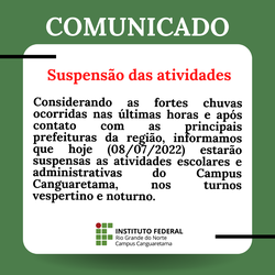 #35843 Suspensão das atividades no Campus Canguaretama nesta sexta feira (8)