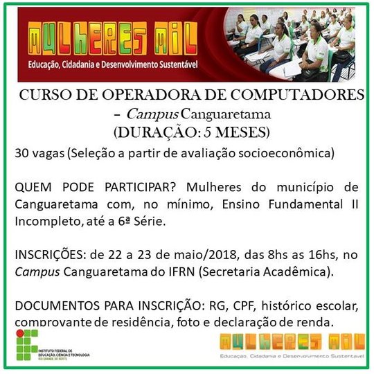 #35919 PROCESSO SELETIVO PARA O PROGRAMA MULHERES MIL- IFRN 2018
