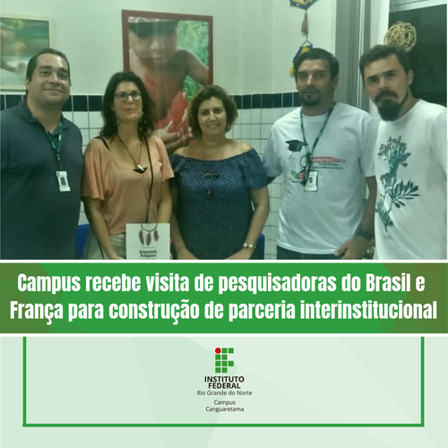 Foto: da esquerda para a direita - Prof. Márcio Maia, Profa Géraldine Le Roux, Profa. Julie Cavignac, Prof. Flávio Ferreira e Prof. Isaac Melo.