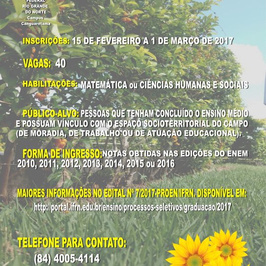 #36165 Campus Canguaretama abre vagas para o Curso de Licenciatura em Educação do Campo