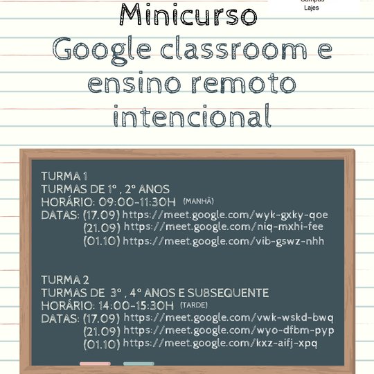 #36398 Campus Avançado Lajes divulga novas datas para realização de Minicurso Google Classroom e Ensino remoto intencional