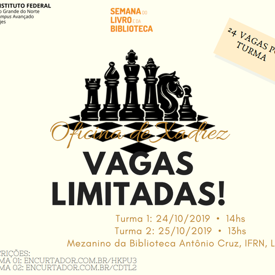 #36893 Estão abertas as inscrições para a Oficina de Xadrez no IFRN Campus Avançado Lajes