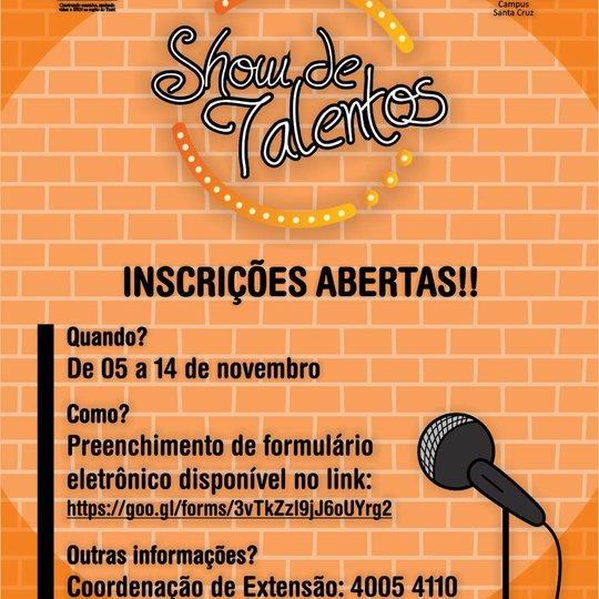 #38078 Show de talentos - 2018 abre inscrições e é uma das atividades da 8ª EXPOTEC