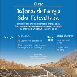 #38350 CAMPUS OFERTARÁ CURSO EM SISTEMA DE ENERGIA SOLAR FOTOVOLTAICA