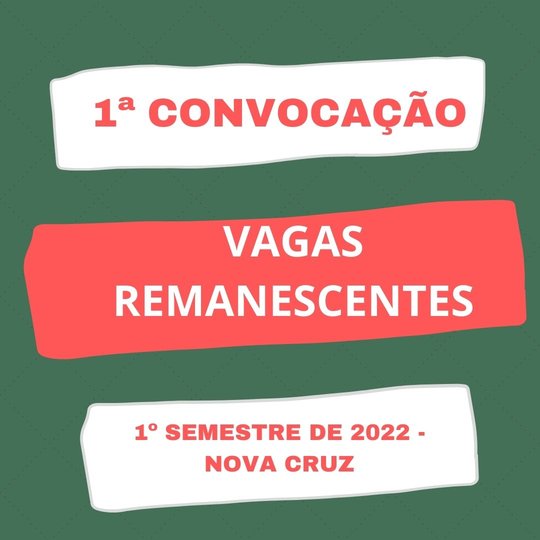 #39423 1ª CONVOCAÇÃO DE CANDIDATOS PARA O PREENCHIMENTO DE VAGAS REMANESCENTES DO SISTEMA DE SELEÇÃO UNIFICADA – SISU - 1º SEMESTRE DE 2022 - NOVA CRUZ
