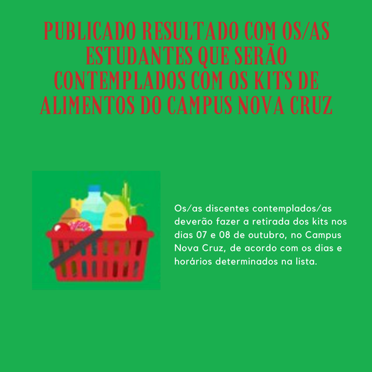 #39481 Publicado resultado com os/as estudantes que receberão os Kits de Alimentos