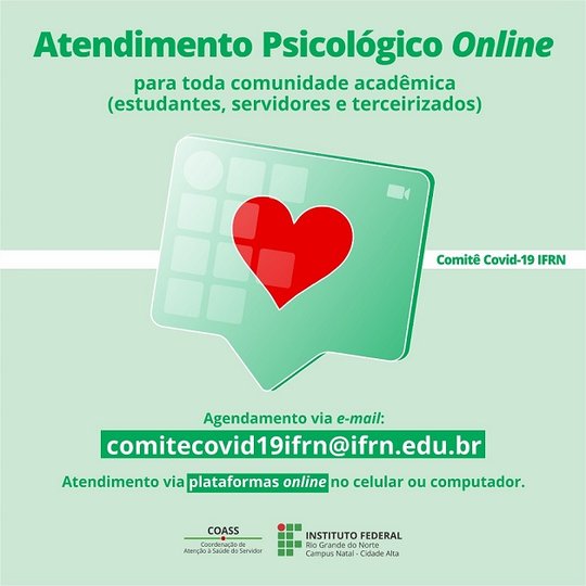 #39658 IFRN reforça ação de atendimento psicológico online