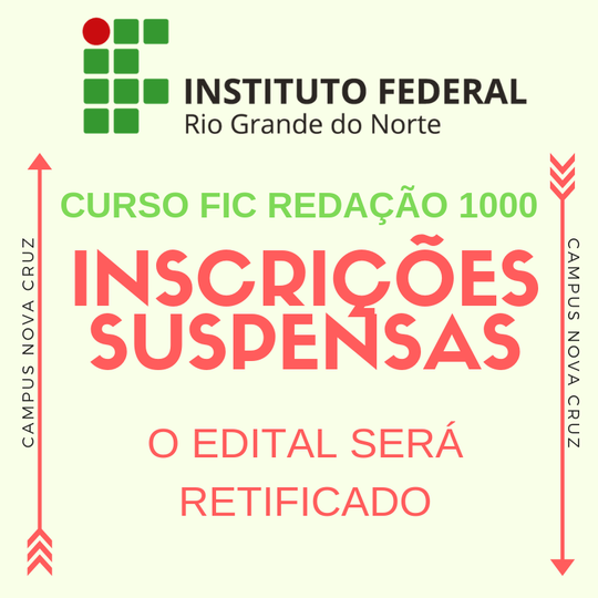 #40161 Inscrições Suspensas - Curso FIC Redação 1000