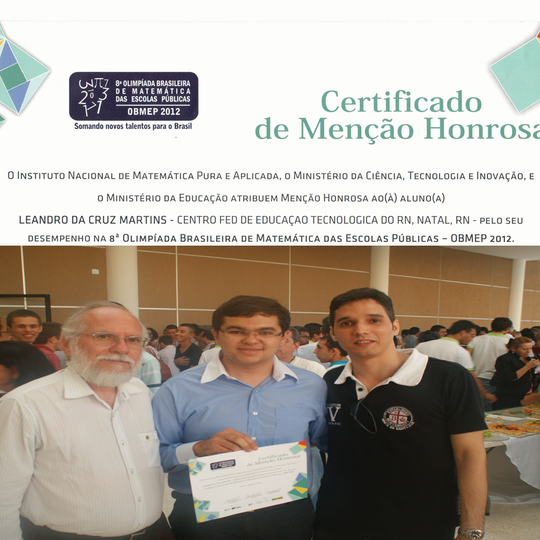 #41104 Aluno do Câmpus Nova Cruz recebe Menção Honrosa da OBMEP