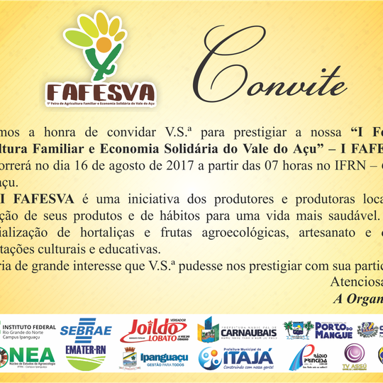 #4397 CONVITE: Amanhã acontecerá a primeira edição da Feira de Agricultura Familiar e Economia Solidária do Vale do Açu