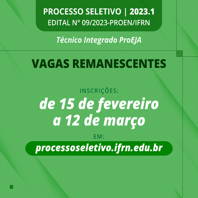 #4491 Publicadas vagas para Cursos Técnicos de Nível Médio na modalidade EJA