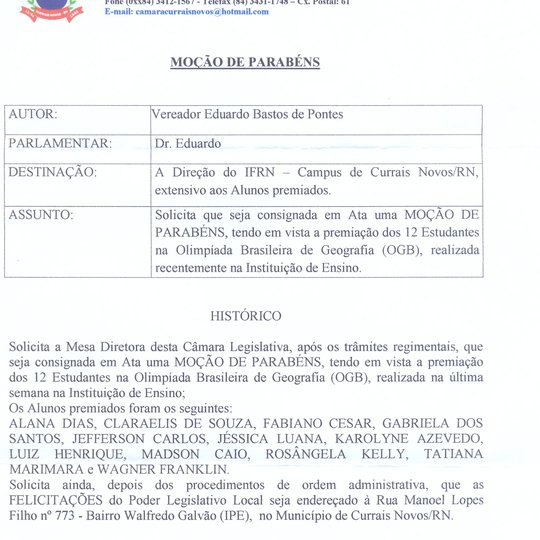 #45043 Alunos do IFRN Campus Currais Novos recebem moção de Parabéns da Câmara de Vereadores pela premiação na OBG.