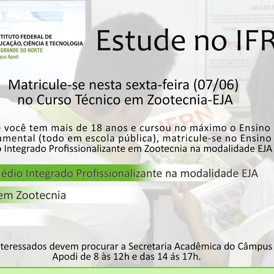 #45693 Câmpus oferece 22 vagas para Zootecnia na modalidade EJA