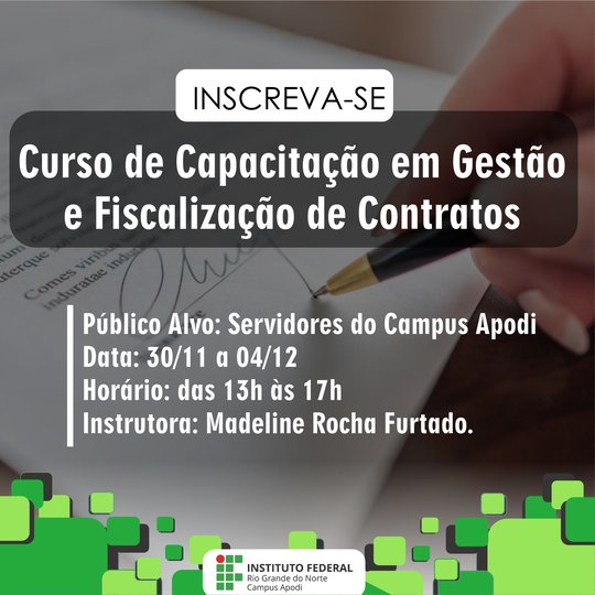 #45992 Estão abertas as inscrições para o curso de capacitação em Gestão e Fiscalização de Contratos